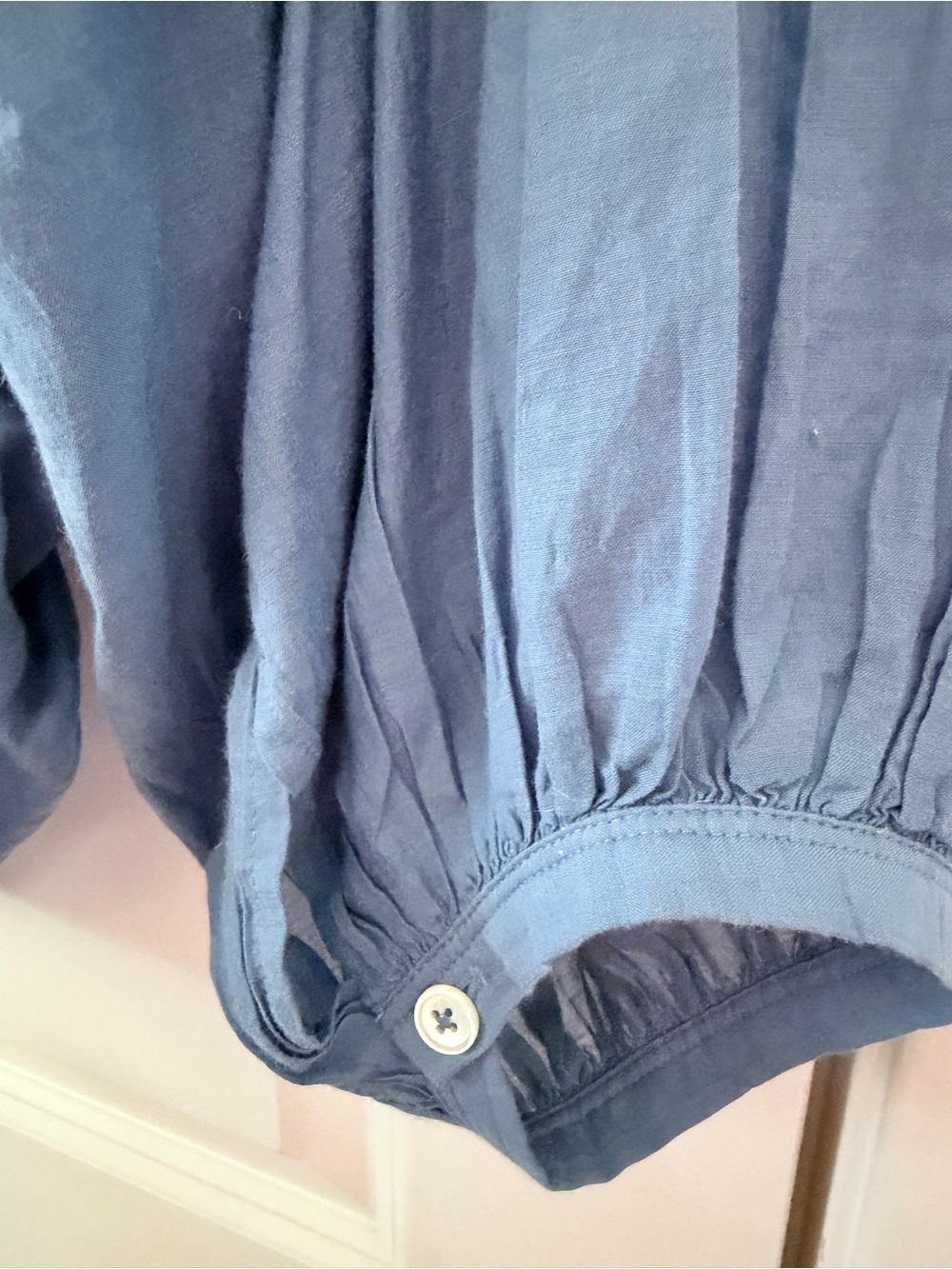Madewell Blue Button-Front Pleated Peasant Blouse - Picture 7 of 8